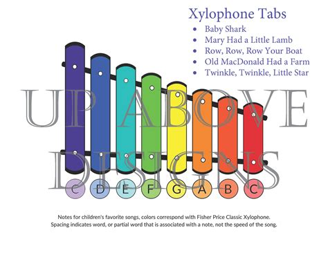 Xylophone Sheet Music 5 Kids Songs Etsy