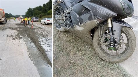 Stealth Motorcycle Ditched In Wet Concrete On Michigan Highway