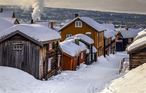 Обои зима деревня Норвегия картинки на рабочий стол раздел природа