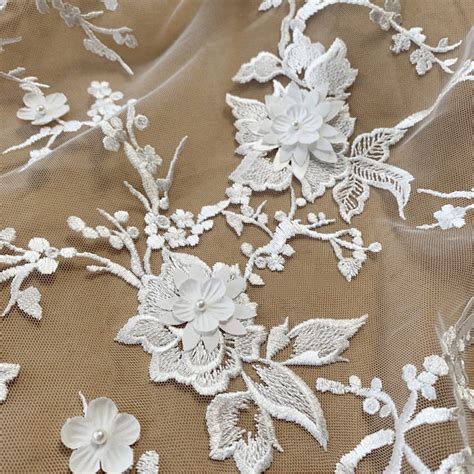 3d Embroidery Floral Lace On Mesh Fabric With Pearls By The Etsy