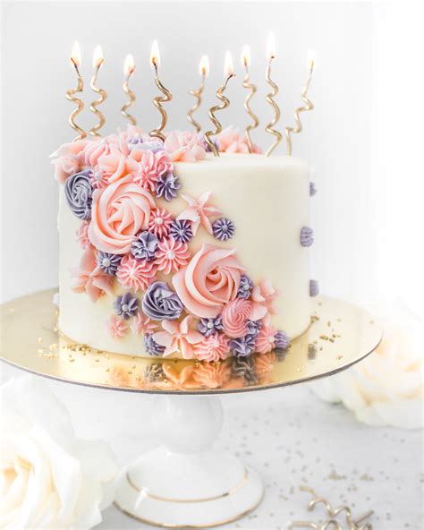 Buttercream Flower Birthday Cake Candles Flour And Floral