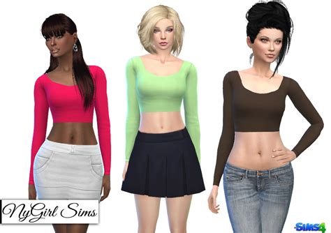 Nygirl Sims 4 Fitted Scoop Neck Long Sleeve Crop Top