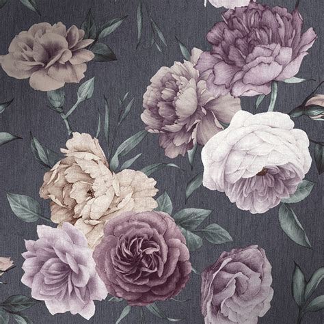 Midnight Floral Wallpaper Slate Purple Wallpaper From I