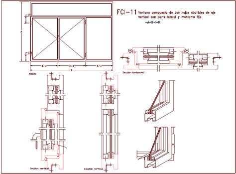 Window Design Composed Of Two Pivoting Axle Blades Sectional View Dwg