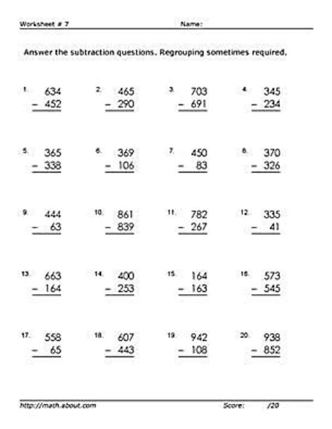 Subtraction with regrouping worksheets 3. 3-Digit Subtraction Worksheets (Some Regrouping)
