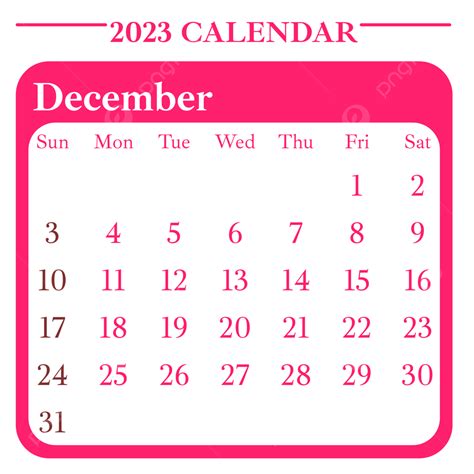 Simple Style Pink December 2023 Calendar December 2023 Calendar 2023