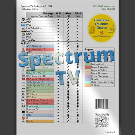 Spectrum Silver Channel List Printable