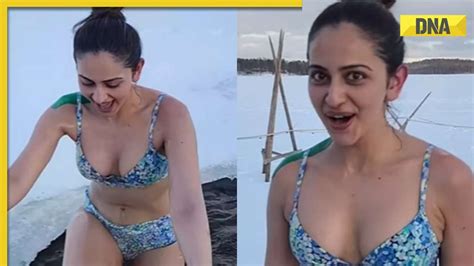 Watch Rakul Preet Singh Takes Dip In Ice Cold Water Wearing Bikini Fans Say Proof She Is Too Hot