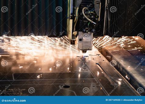 Process Of Industrial Laser Cutting Of Sheet Metal Stock Photo Image