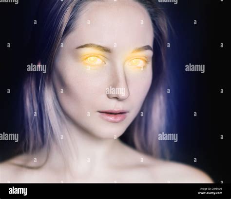 Fantasy Woman Portrait With Glowing Eyes Stock Photo Alamy