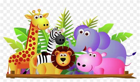 Giraffe Lion Zebra And Elephant Jungle Cartoon Group Of Animals