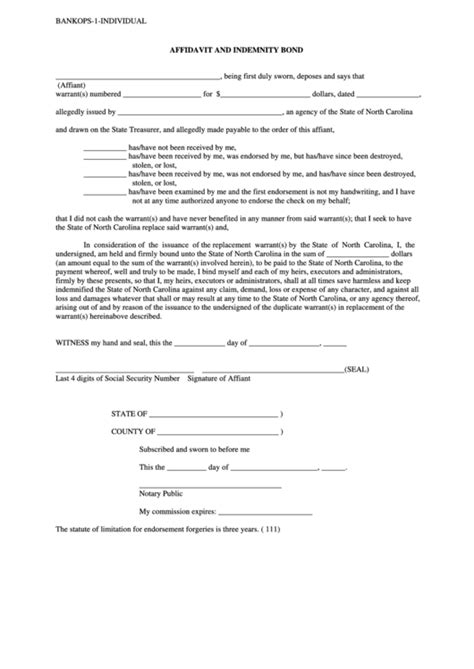 Fillable Affidavit And Indemnity Bond Printable Pdf Download