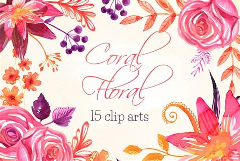 Coral Floral Watercolor Clip Art Set ~ Illustrations ~ Creative Market