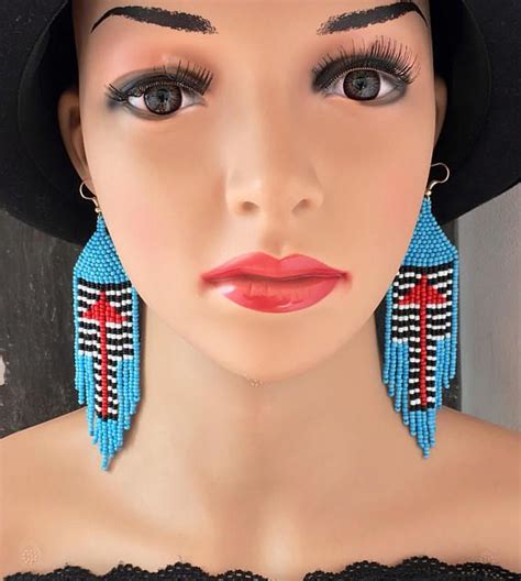 Native American Navajo Styleturquoise Beaded Earrings Glass Etsy Uk Beaded Earrings Beaded