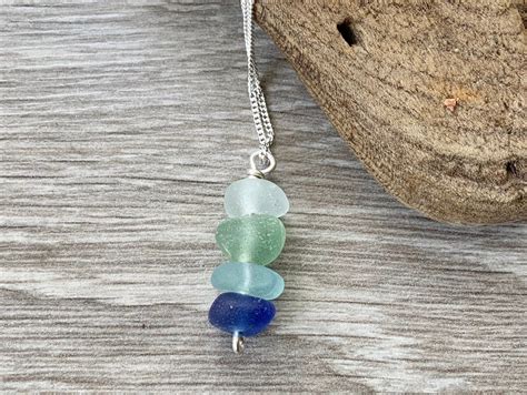 Blue Sea Glass Necklace Handmade Found Beach Glass Sterling Silver Chain T For A Woman