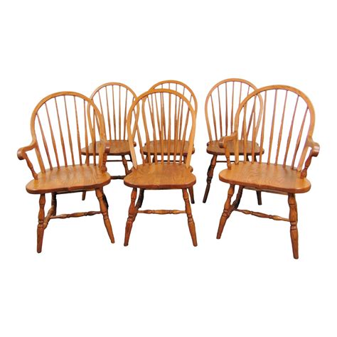 Tom Seely Oak Windsor Dining Chairs Set Of 6 Chairish