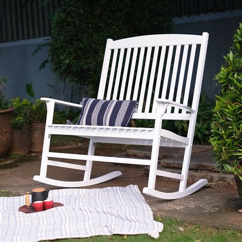 Outdoor 2 Person Double Rocking Chair White