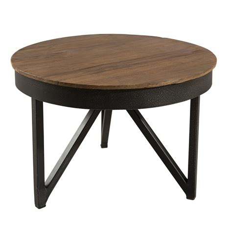 Table basse ronde bois de teck recyclé métal noir petit modèle SWING