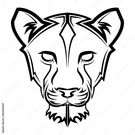 Black And White Line Art Of Lioness Head Good Use For Symbol Mascot