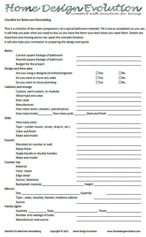 Printable Bathroom Remodel Checklist Pdf Besthomish