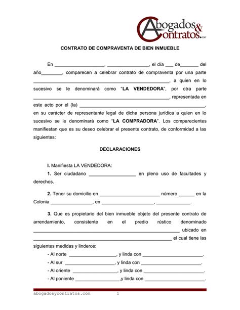 CONTRATO DE COMPRAVENTA DE BIEN INMUEBLE En