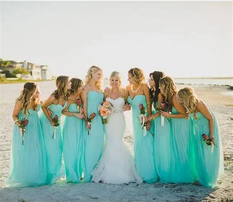 Turquoise 2017 Bridesmaid Dresses Beach Party Dress With A Line Ruffle Sweetheart Neck Zip Back