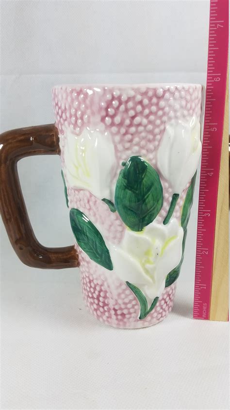 Hand Painted Mugfloral Design Mug Sculpted Floral Pink Etsy