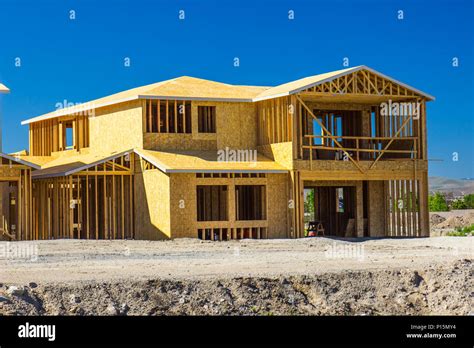 New Construction Of Two Story Home In Framing Stage Stock Photo Alamy