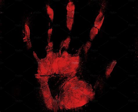 Scary Bloody Hand Print On Black Illustrations ~ Creative Market