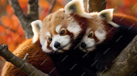 Premium Ai Image A Pair Of Red Pandas Cuddling In A Tree Ai Generated