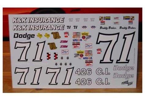 As one of the largest managing. Powerslide Decals - 71 K&K Insurance Dodge 1/16 scale Dodge Nascar - Rick's Model Kits