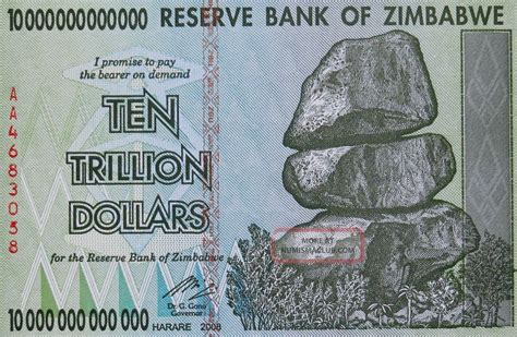 Zimbabwe 10 Trillion Dollar Bill 2008 High Inflation Banknote Uncirculated