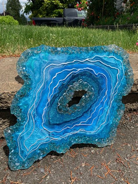 Blue Geode Art Epoxy Resin Geode Wall Art Free Form Geode Etsy