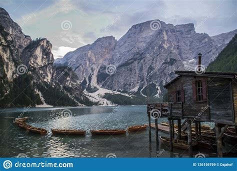 Lago Di Braies Or Pragser Wildsee Dolomites Italy Stock Image Image