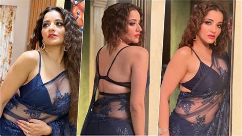 Bhojpuri Actress Monalisa Flaunts Sexy Cleavage In A See Through Saree And Backless Blouse