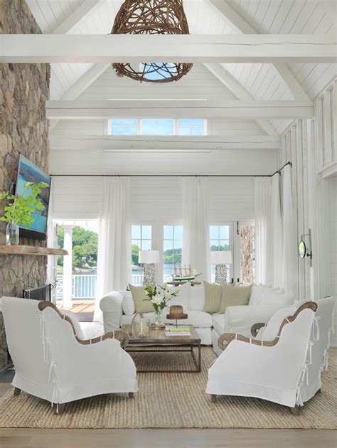 Lake House Great Room Beach Style Living Room St Louis By