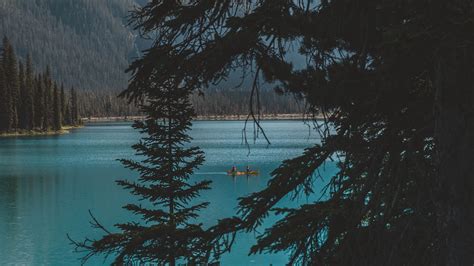 Download Wallpaper 1920x1080 Lake Trees Mountains Boat Nature Full Hd Hdtv Fhd 1080p Hd