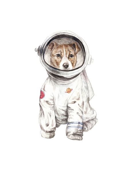 Laika Dog Watercolor Illustration Space Pup Framed Art Print By