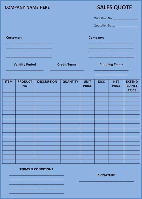 sales quotation form sales quotation quotations quote template