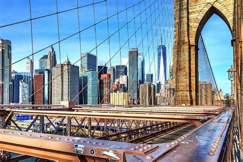 New York City Brooklyn Bridge And Lower Manhattan Skyline Digital Art