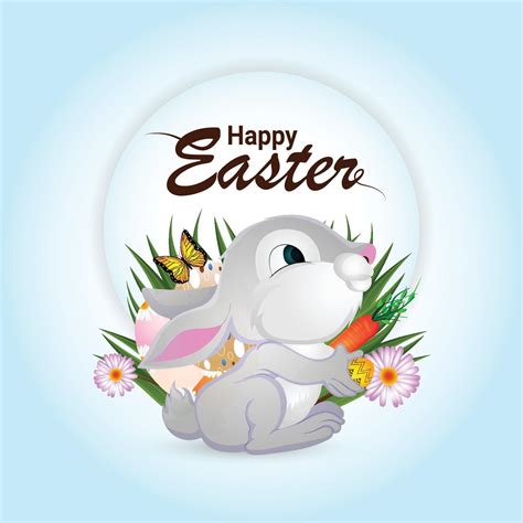 Happy Easter Greeting Card With Cute Easter Bunny And Eggs 2155138