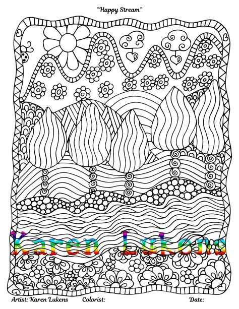 Happy Stream 1 Adult Coloring Book Page Printable Instant Etsy