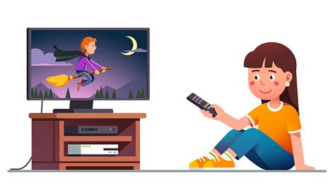 Kid Watching Tv With Remote Control In Hand Stock Illustration