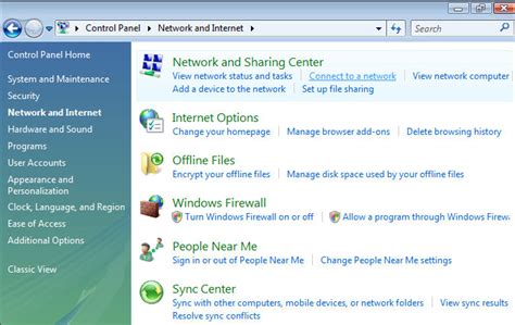 Microsoft Windows Vista Control Panel Network And Internet