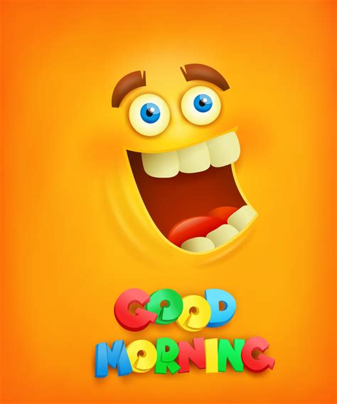 Good Morning Text With Smiley Emoticon Yellow Face Vector 02 Free Download