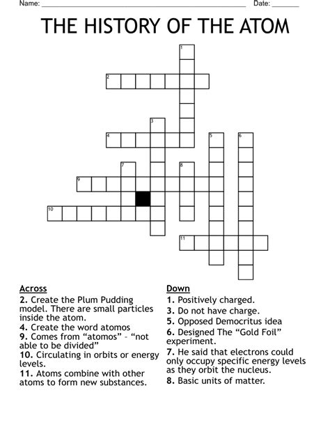 The History Of The Atom Crossword Wordmint