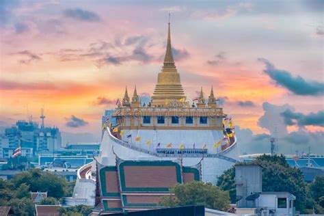 View Of Wat Saket Golden Mountain Temple In Bangkok Thailand Stock