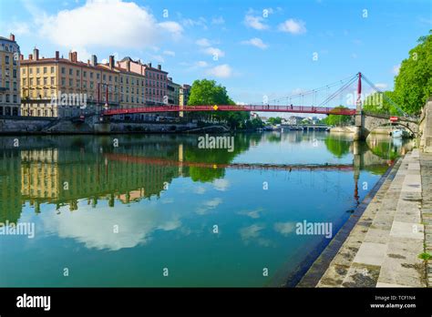 The Saone River And Saint Gorges Bridge In Old Lyon France Stock