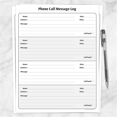 Phone Call Message Log Printable At Printable Planning For Only 500