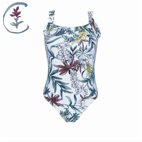Cattleya Vintage Square Neck Floral Print One Piece Swimsuit Women High